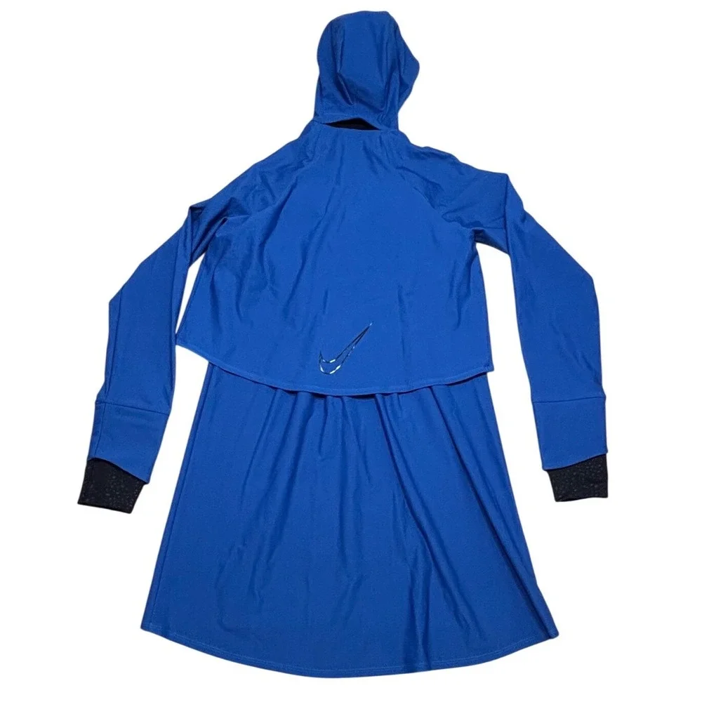 Nike Women Victory Full-Coverage Swim Tunic Small Blue Hooded UPF 40+ Modest